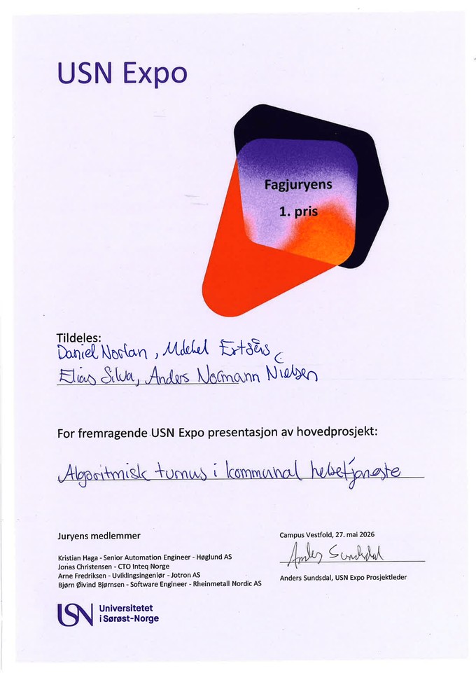 Diplom til Daniel Norlan: Fagjuryens 1. pris ved USN Expo 2026